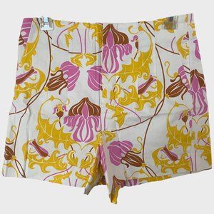 Zara High-Waisted Short Women's Size Medium White Yellow And Pink Floral Print